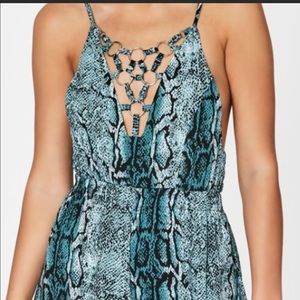 Teal Snake Print Romper from Millau